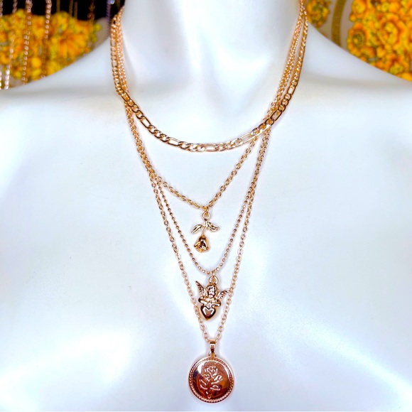 Angel 👼🏻 rose 🌹 4 layer gold plated necklace - Picture 2 of 3